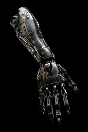 Futuristic robotic arm reaching upwardsの素材