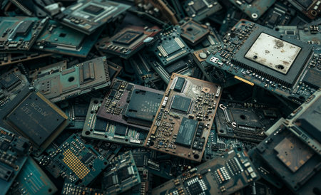 Pile of Assorted Electronic Circuit Boards and Componentsの素材