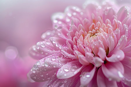 Close-up of a Dew-Kissed Pink Chrysanthemumの素材