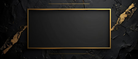 Elegant black and gold frame on a textured dark backgroundの素材