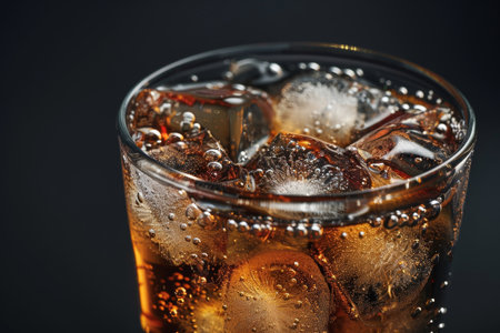 Close-up of a refreshing glass of soda with ice cubesの素材