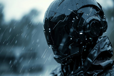 Futuristic helmet in the rainの素材