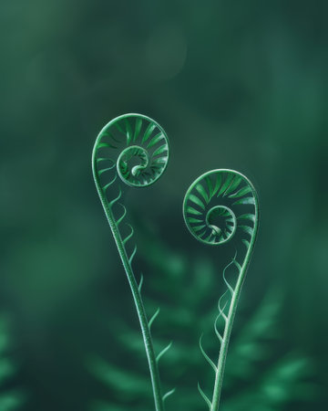 Elegant Green Fern Fronds Unfurling in Natureの素材