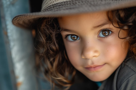 Curious Child Peeking with a Hatの素材