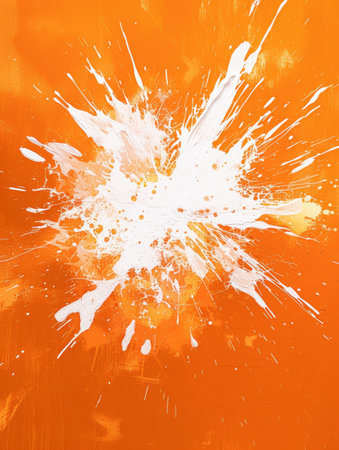 Vibrant orange paint splash on a textured backgroundの素材