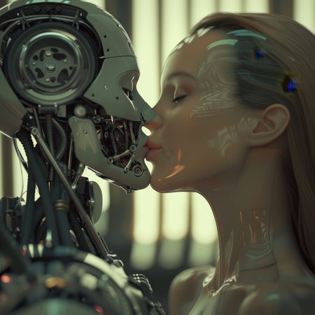 Human and Robot Sharing a Tender Momentの素材