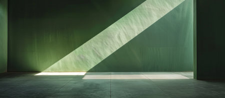 Abstract light and shadow play on green wallの素材