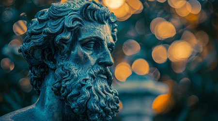 Ancient Greek sculpture of a philosopher with intricate detailsの素材