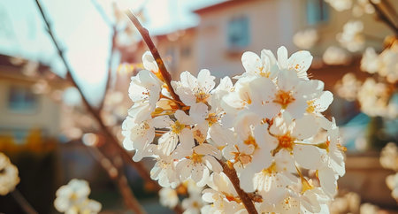 Close-up of White Cherry Blossoms in Bloomの素材