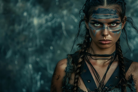 Warrior Woman with Tribal Paint in a Mystical Forestの素材