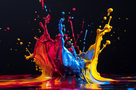 Vibrant Paint Splashes on Dark Backgroundの素材