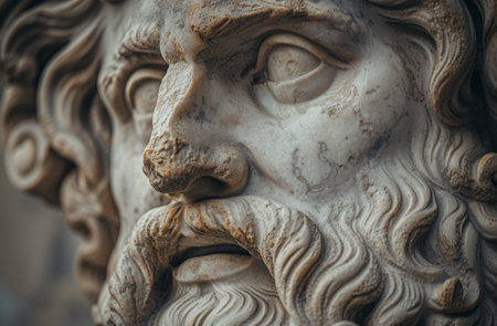 Close-up of a classical stone lion sculptureの素材