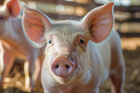 Close-up of a curious piglet on a farmの素材