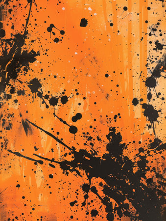 Abstract orange and black paint splatter backgroundの素材