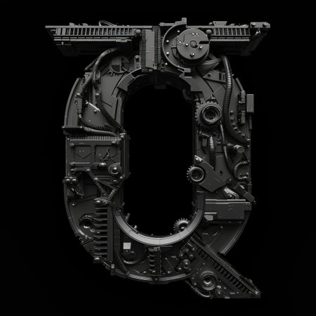 Mechanical Alphabet Letter D in Blackの素材