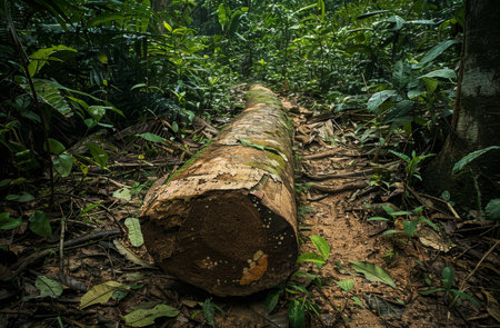 Fallen Tree in a Lush Green Forestの素材