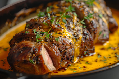 Delicious roasted pork loin seasoned with herbs and spicesの素材