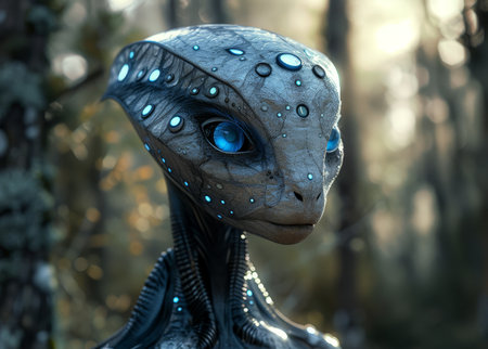 Futuristic Alien Creature in a Mystical Forestの素材