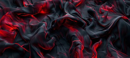Abstract red and black satin waves textureの素材