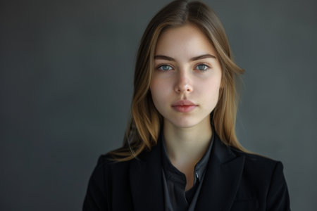 Confident young professional woman in a black blazerの素材