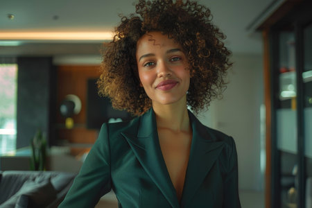 Confident young businesswoman in a modern officeの素材