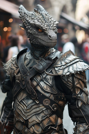 Person in elaborate dragon costume at a fantasy eventの素材