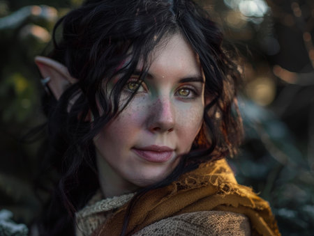 Fantasy elf woman in enchanted forest settingの素材