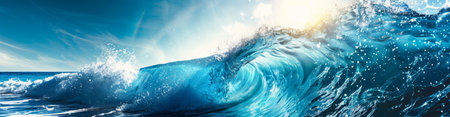 Majestic ocean wave under a bright sunの素材