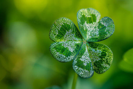 Vibrant Green Four-Leaf Clover Close-Upの素材