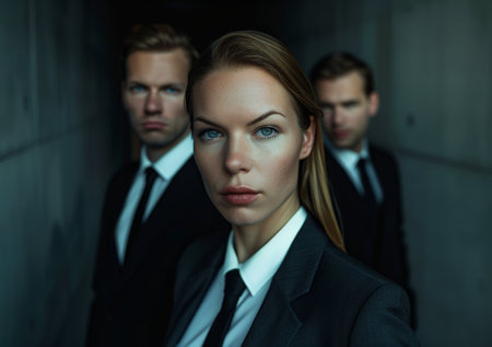 Confident business team in a modern urban settingの素材