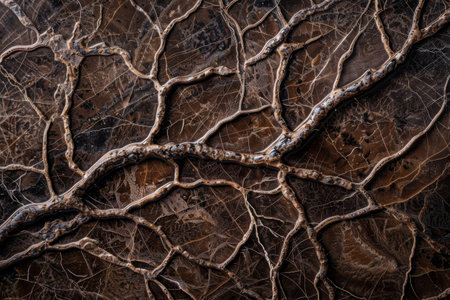Intricate network of tree roots on cracked earthの素材