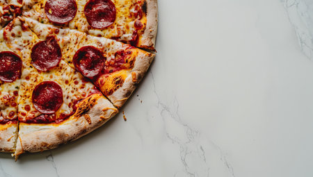 Delicious pepperoni pizza on a marble backgroundの素材