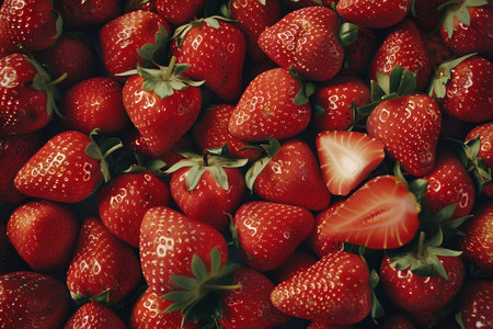 Fresh strawberries in close-up viewの素材