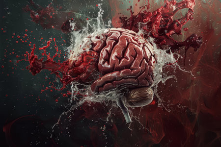 Exploding Brain Concept in Red Fluidの素材