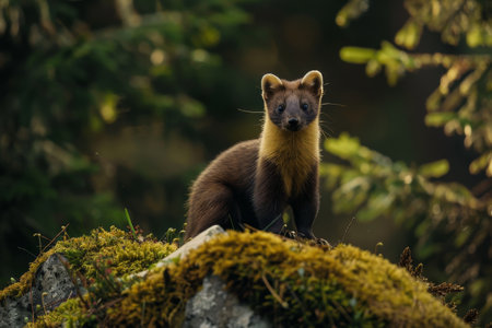 Alert Pine Marten in a Forest Settingの素材