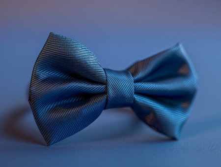 Elegant blue bow tie on a subtle gradient backgroundの素材
