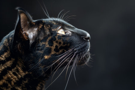 Close-up of a Bengal cat looking upwardの素材