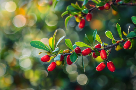 Vibrant Berries on a Sunlit Branchの素材