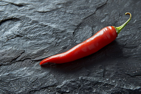Fresh red chili pepper on a dark slate backgroundの素材