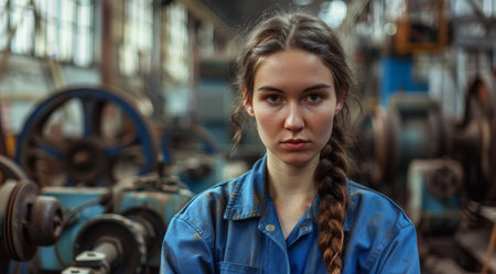 Confident young female mechanic in an industrial settingの素材
