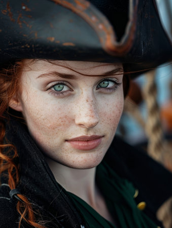 Portrait of a young woman in pirate costume looking at the cameraの素材