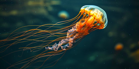 Vibrant Jellyfish Gliding Through Deep Ocean Watersの素材