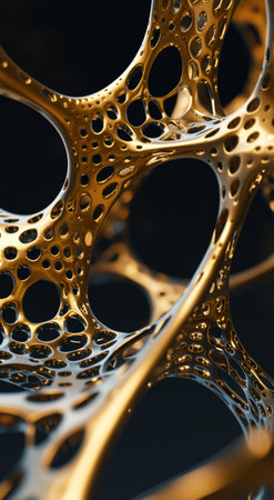 Abstract golden lattice structure on a dark backgroundの素材