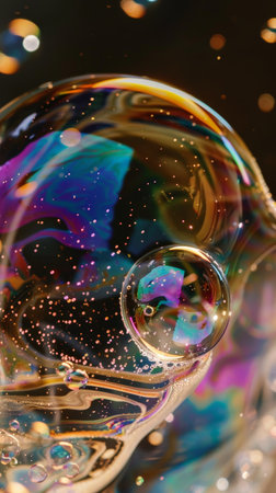 Colorful abstract macro shot of soap bubblesの素材