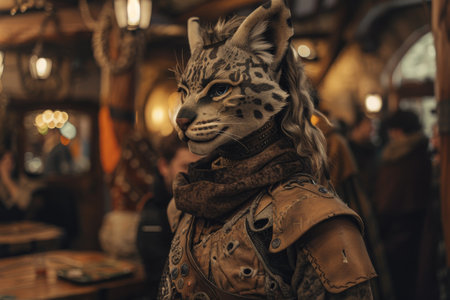 Person in elaborate feline costume at a themed eventの素材