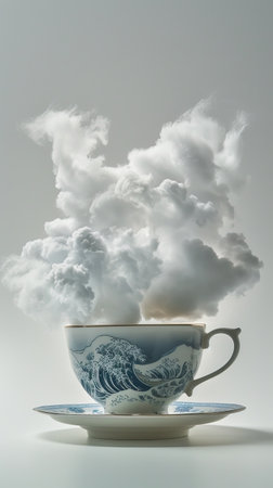 Clouds pouring out of a decorative teacupの素材