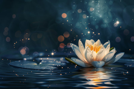 Serene water lily on a mystical moonlit pondの素材