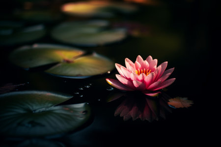 Serene Water Lily Floating on a Tranquil Pondの素材