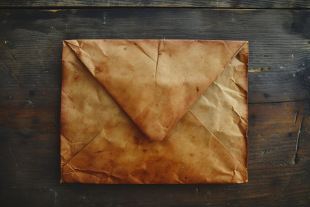 Vintage envelope on a rustic wooden backgroundの素材