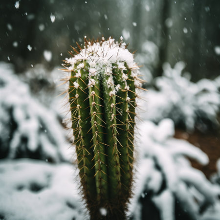 Snowflakes on Cactus in Winterの素材